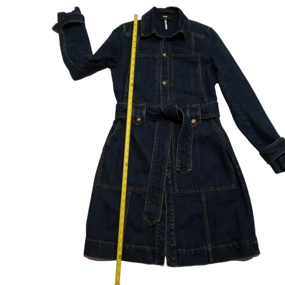 Free People Denim Button Front Pocket Mini Dress Size XS - Picture 7 of 9